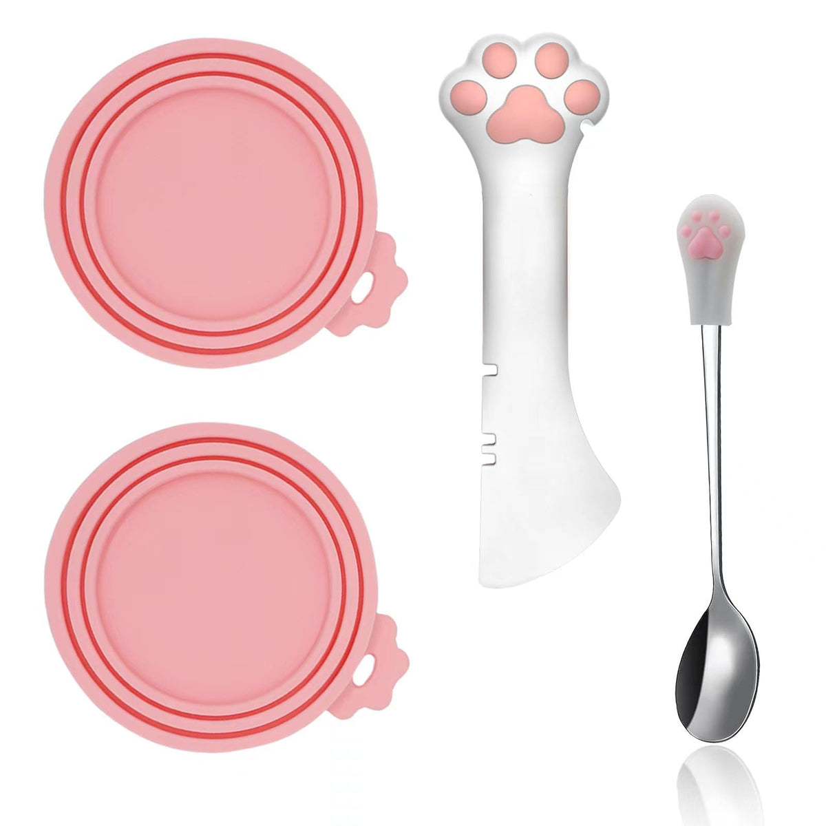 SJANE cat food lids and spoons in pink seal cans, keeping freshness and flavor intact.