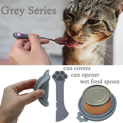 SJANE stainless steel spoon grey sleekly scoops wet food from deep cans.