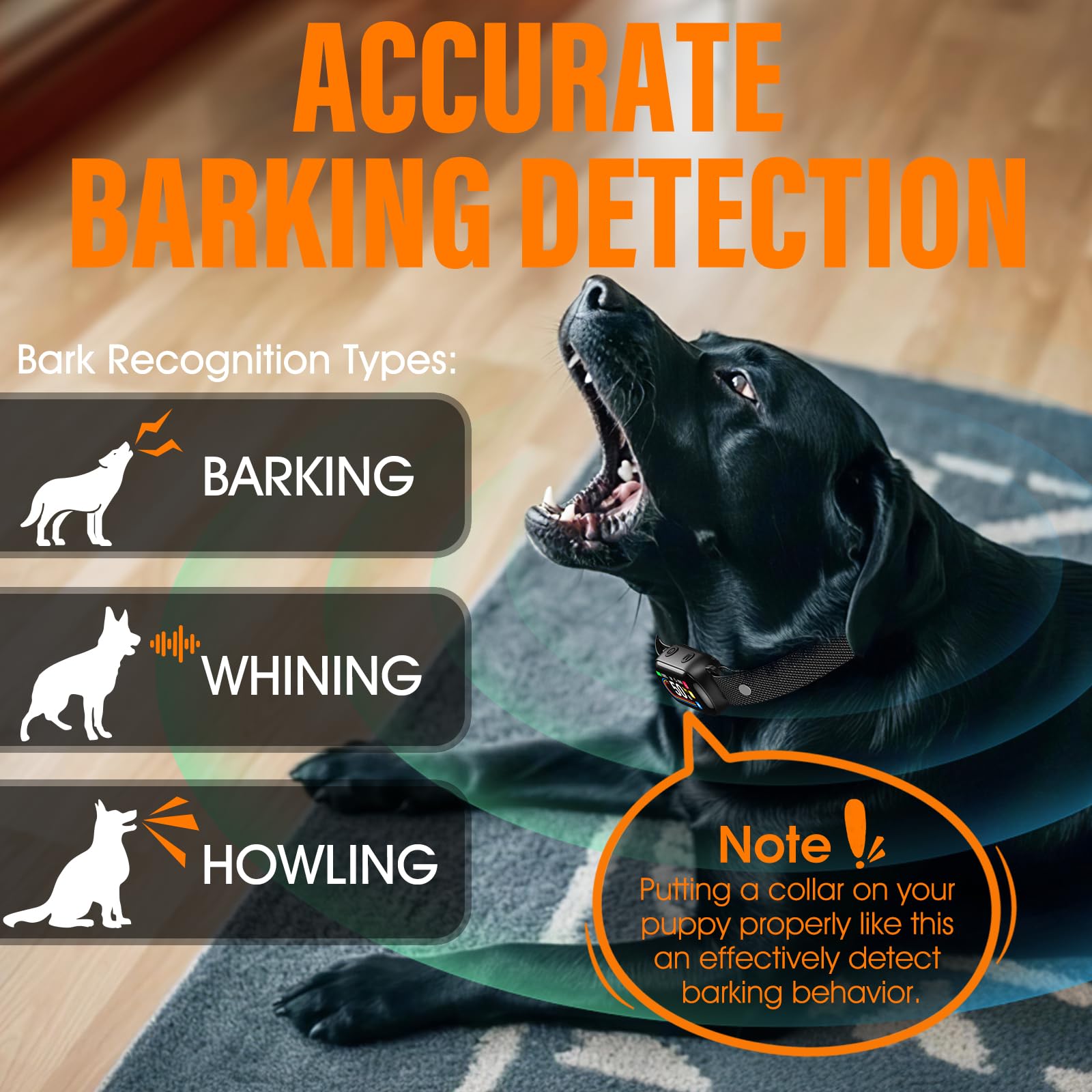 SKBAK AI sound-recognition collar detects barks to reduce noise.