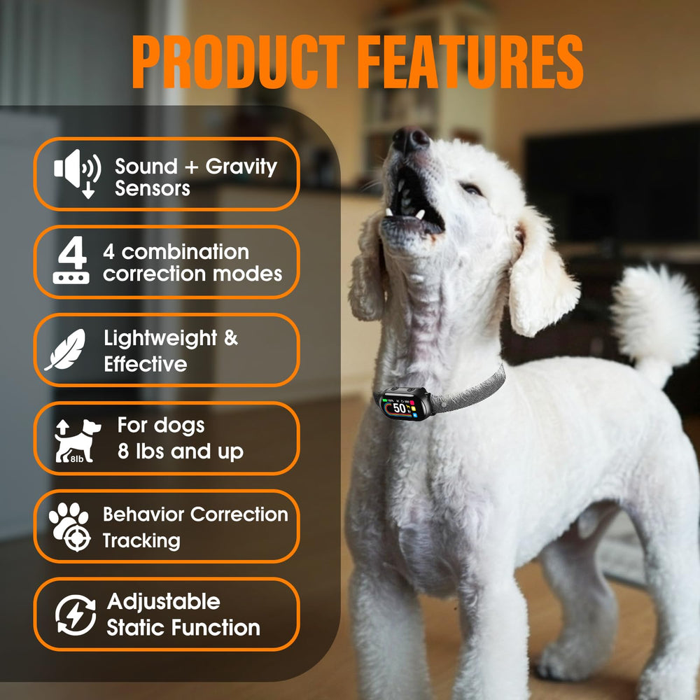 SKBAK bark collar showcasing four modes for gentle behavior shaping.