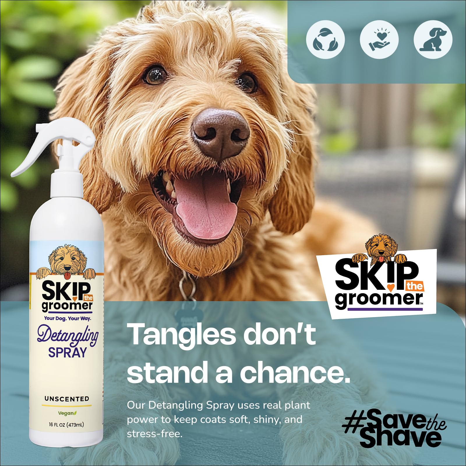 Skip the Groomer all-breeds coat types being groomed with spray