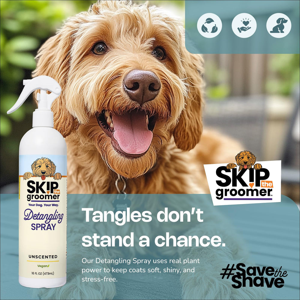 Skip the Groomer all-breeds coat types being groomed with spray