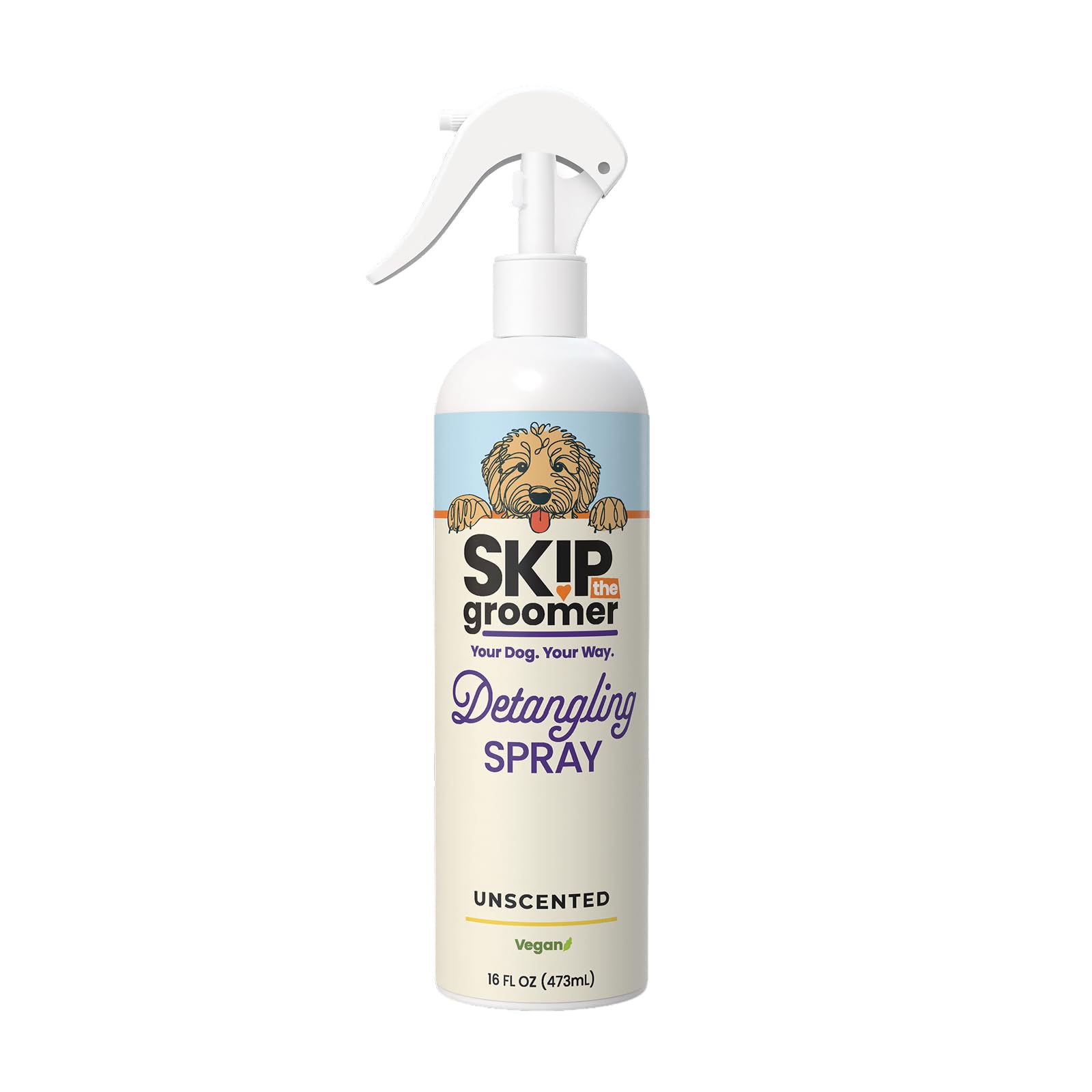 Skip the Groomer detangling spray bottle eases knots for smoother brushing