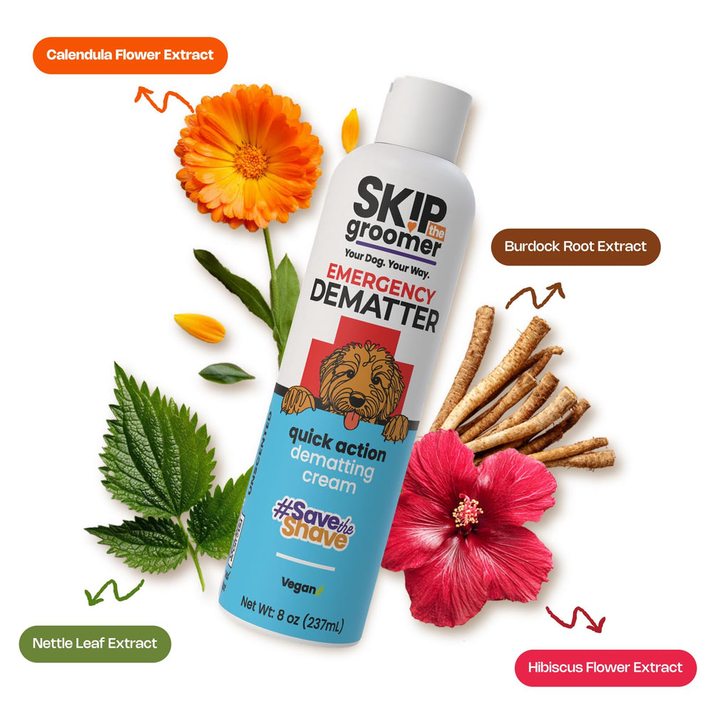 Skip the Groomer emergency dematter coat types suits long, curly, dense fur.