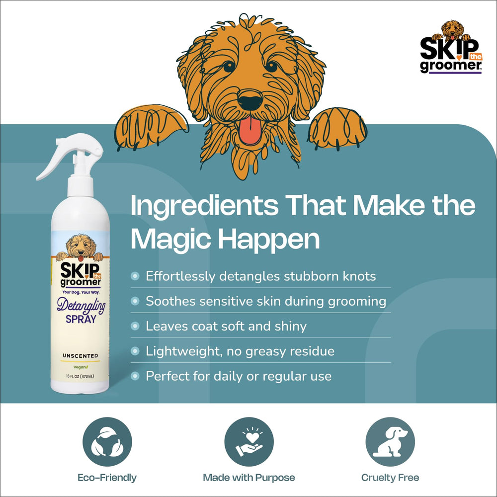 Skip the Groomer lightweight no-residue spray on coat in application