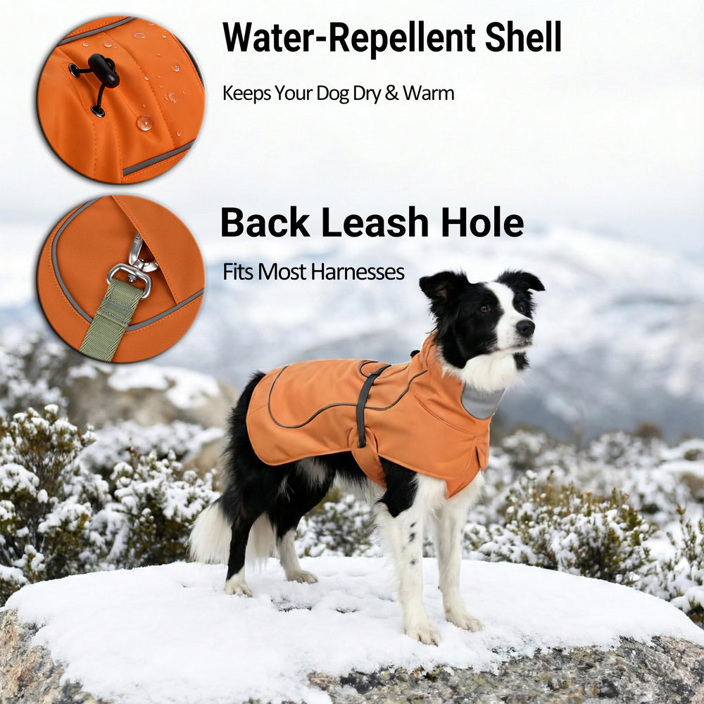 SKIPGEAR Softshell Dog Winter Vest Belly buckle and leg loops secure a centered fit.