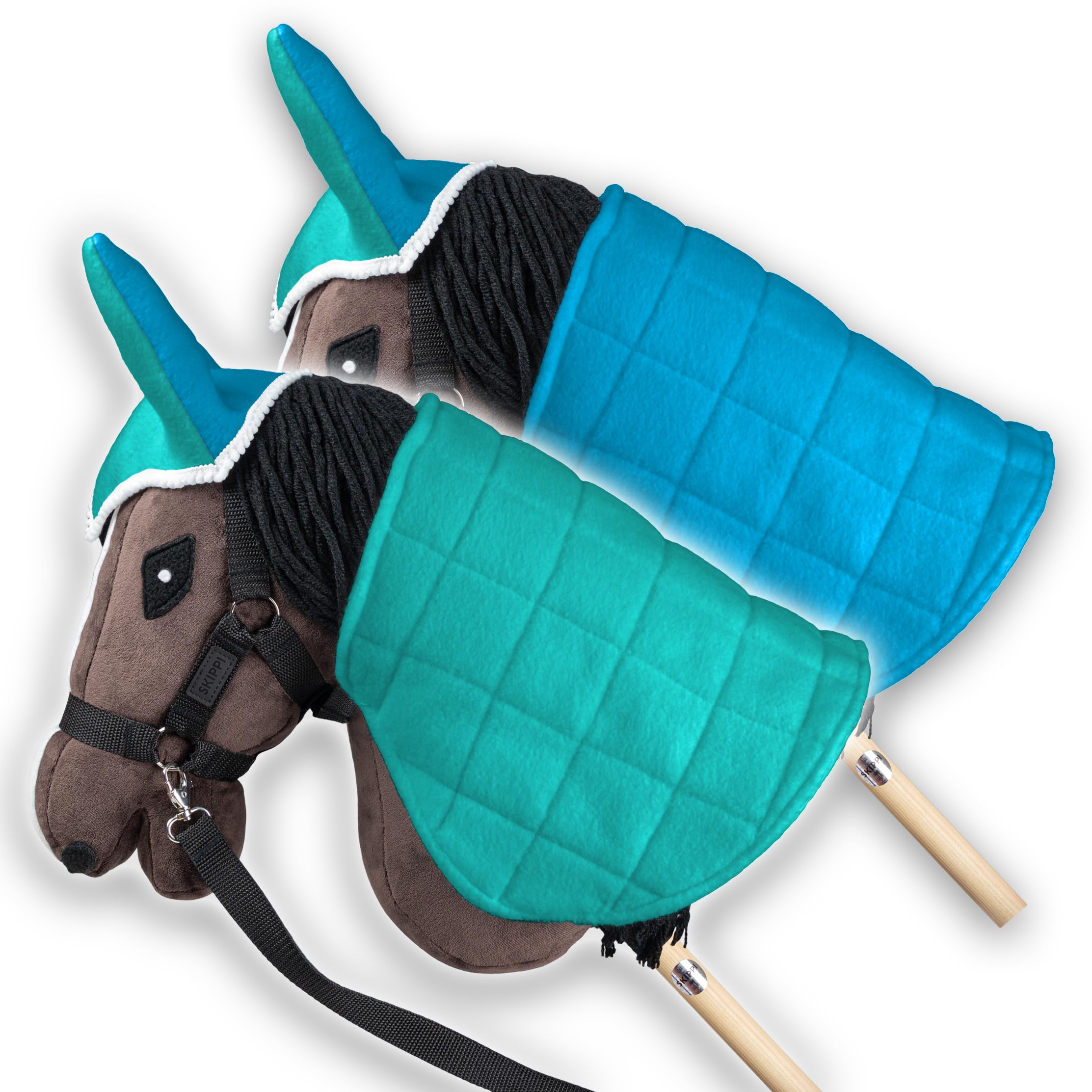 SKIPPI reversible blanket and fly cover Mint-Blue ensemble protects hobby horses stylishly