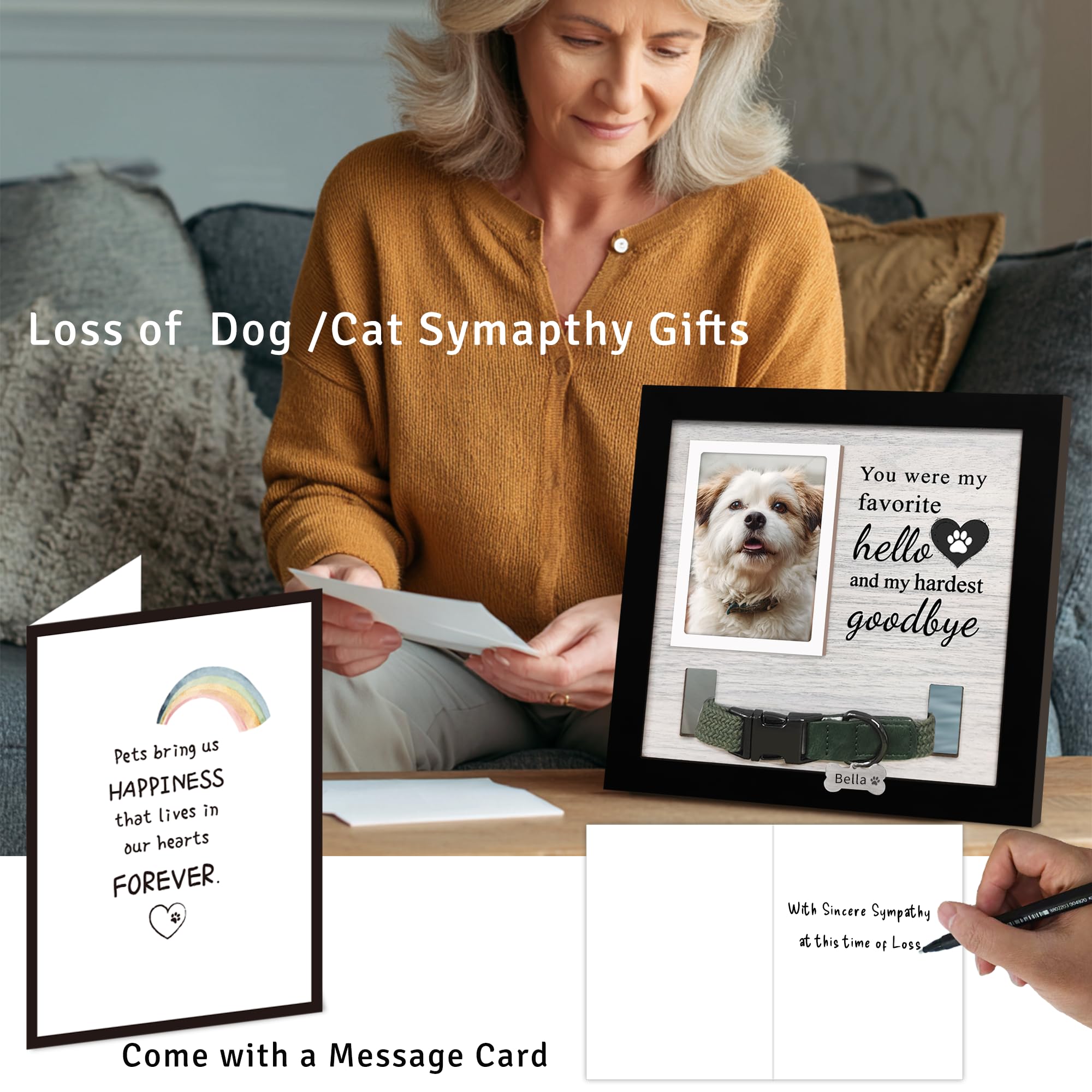 Skittypurr collar display frame presents pet collar with photo tribute