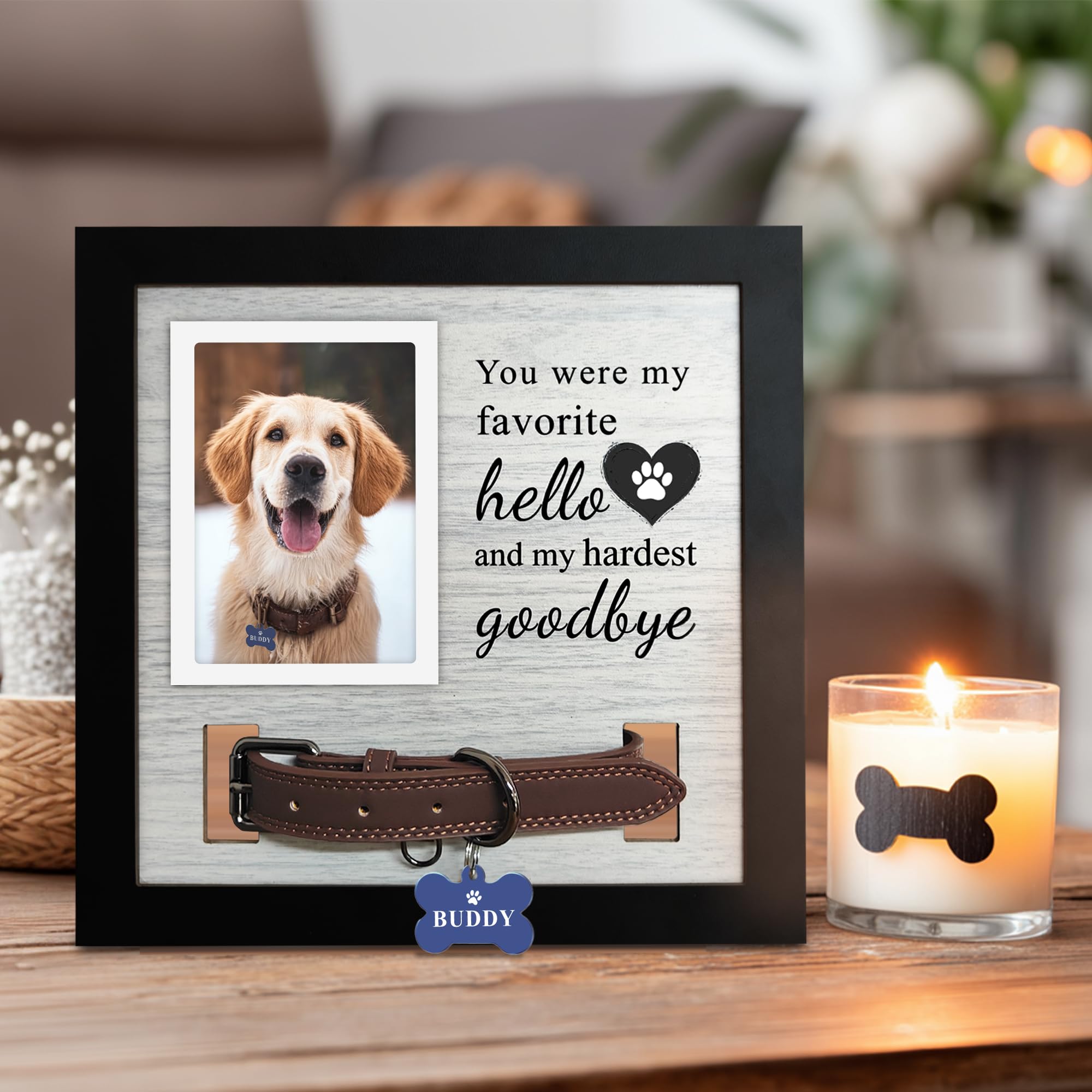 Skittypurr dog loss gifts frame closeup shows photo space and collar display