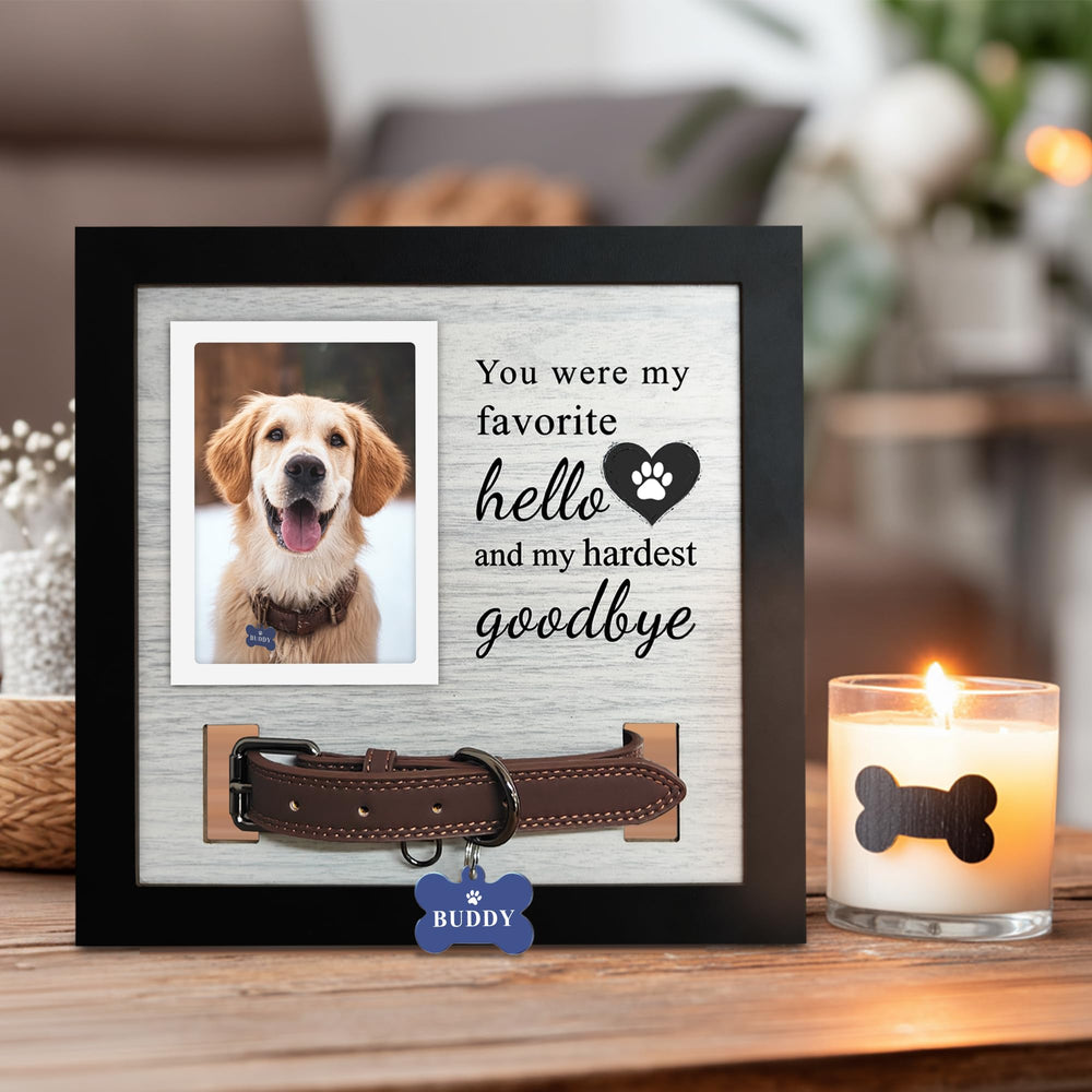 Skittypurr dog loss gifts frame closeup shows photo space and collar display