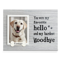 Skittypurr dog memorial frame close-up showing wood texture and heartfelt framing for memories.