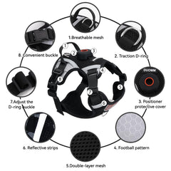 Skmeditec cat harness with reflective strips for nighttime visibility.