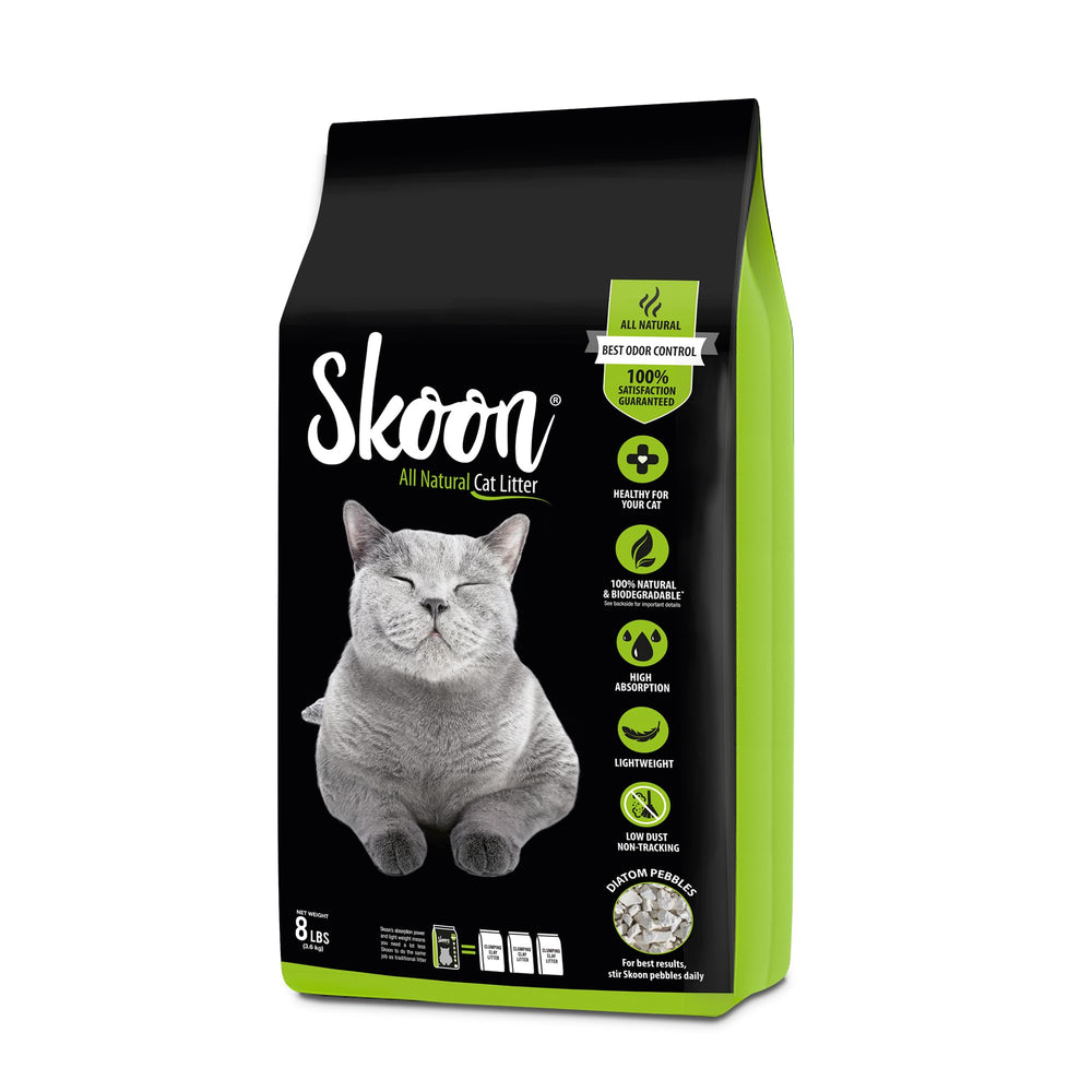 Skoon All Natural Cat Litter Original packshot highlights lightweight handling and storage