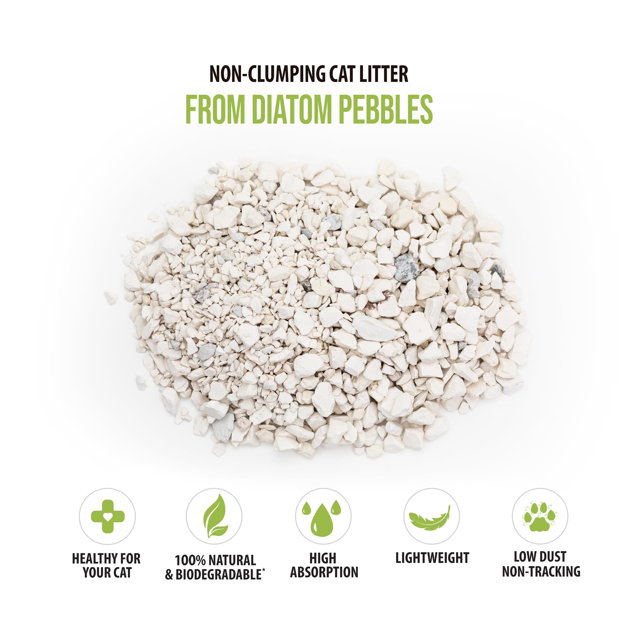 Skoon non-tracking litter grains on paw closeup reduces tracking and mess
