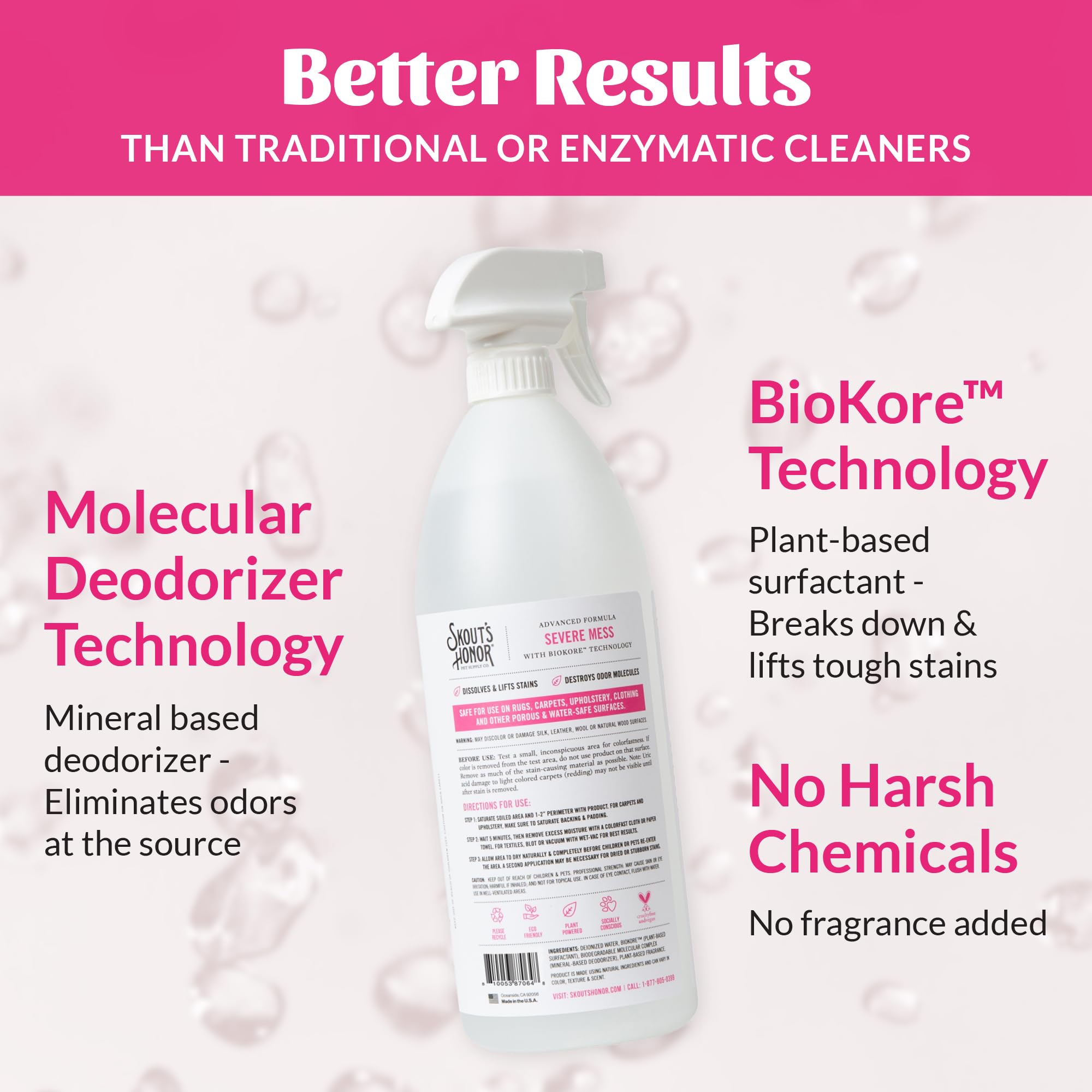 Skout's Honor Cat Severe Mess removes stains from upholstery and fabric.