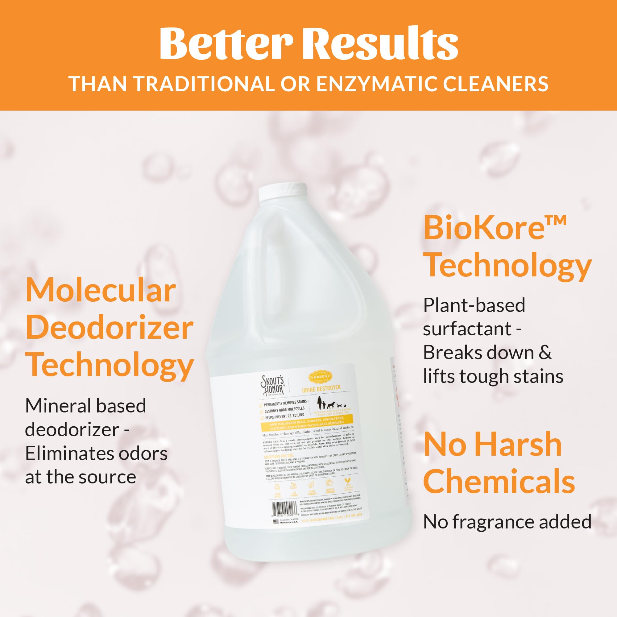 SKOUT'S HONOR Dog Urine Destroyer foaming action illustrates deep-cleaning on fibers