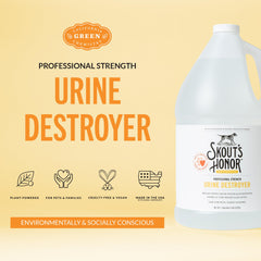 SKOUT'S HONOR Dog Urine Destroyer label close-up highlights plant-powered formula