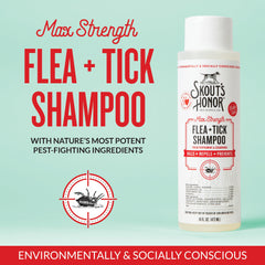Skout's Honor 16 oz shampoo bottle on bathroom counter for long-lasting freshness