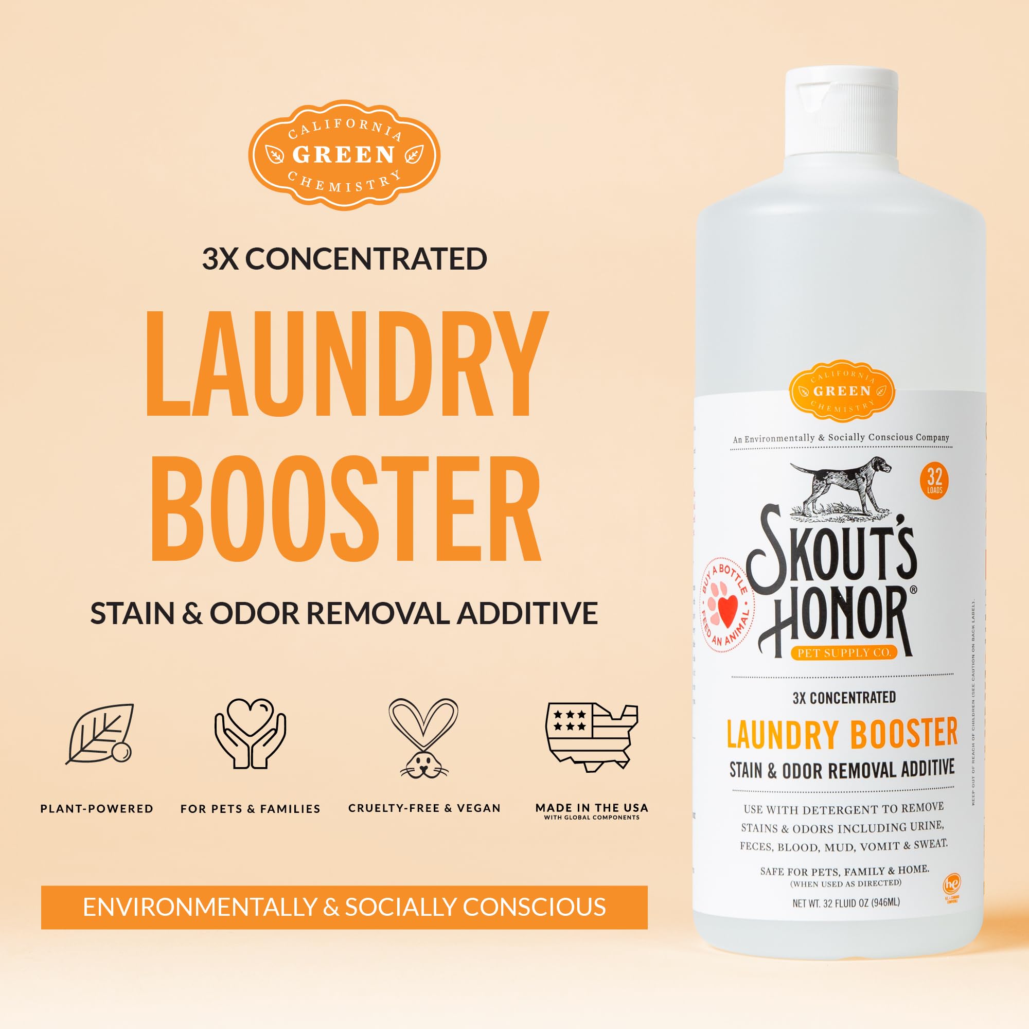 SKOUT'S HONOR Laundry Booster etiqueta plantas, fórmula concentrada para ropa y camas de mascotas.