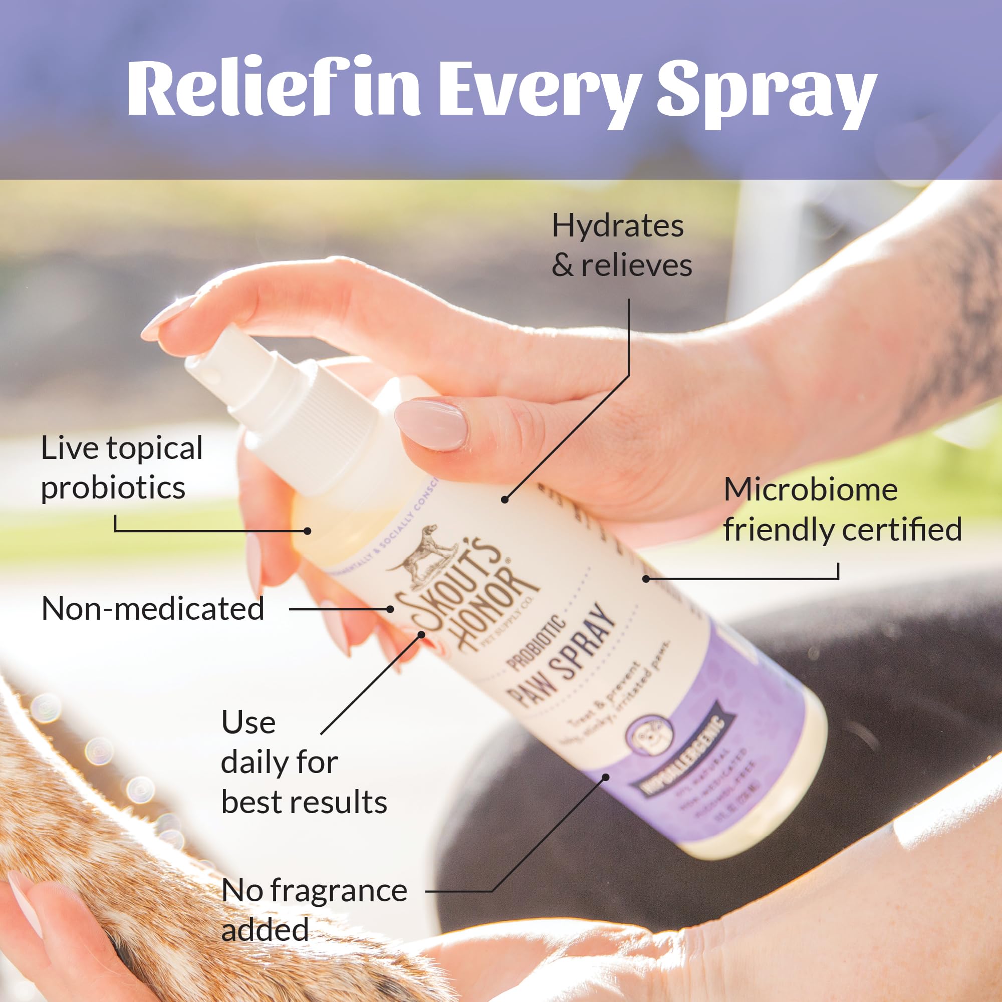 Spray on irritated paws provides soothing, fragrance-free care.