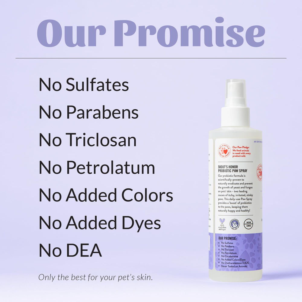 Before-and-after style image hints at reduced paw odor after spray.