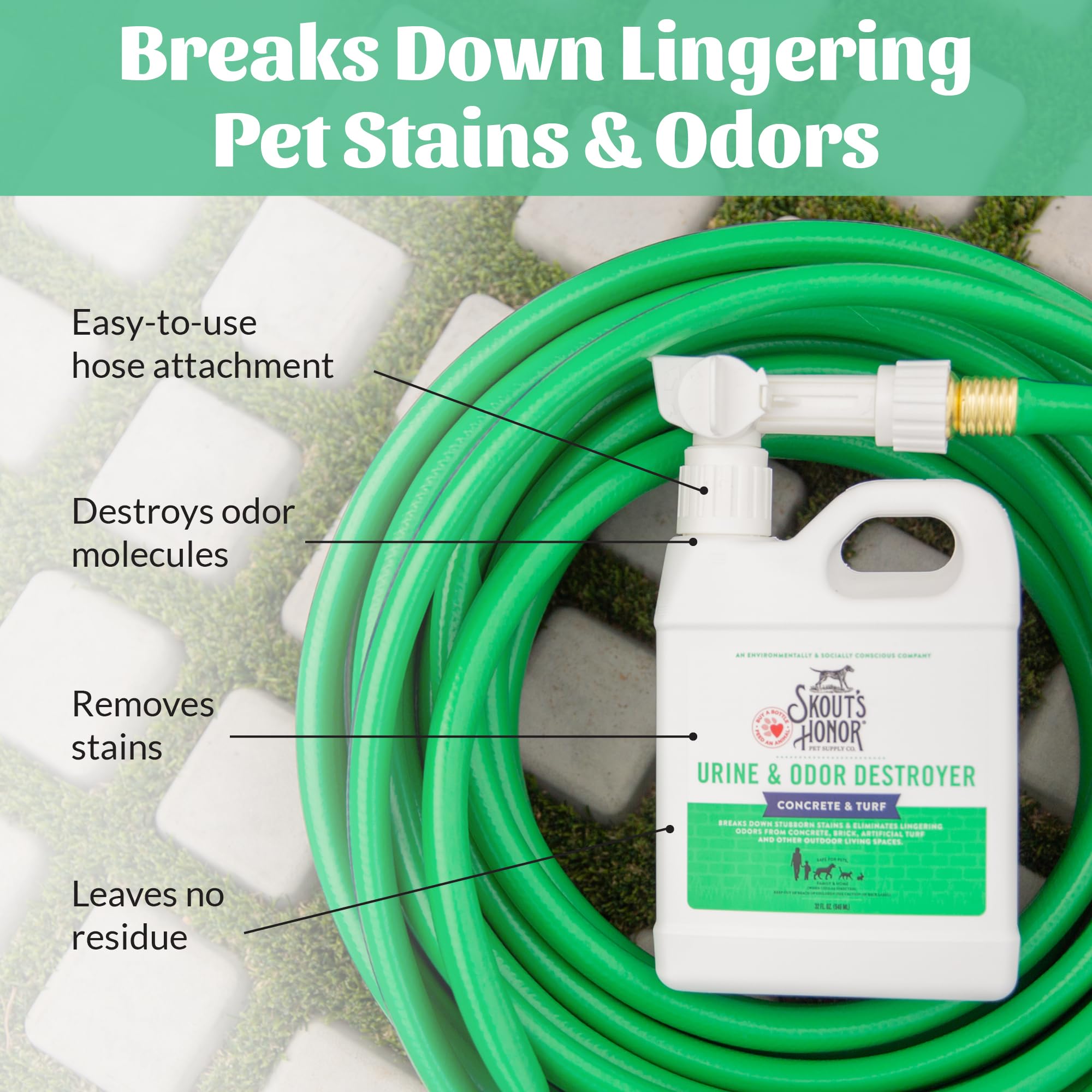 SKOUT'S HONOR Pet Urine Destroyer patio-before-after captures visible stain and odor improvements.