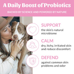 SKOUT'S HONOR probiotic spray close-up showing avocado oil and omega-3s ingredients.