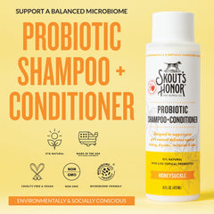 Skout's Honor probiotic dog conditioner bottle for smoother, manageable fur.