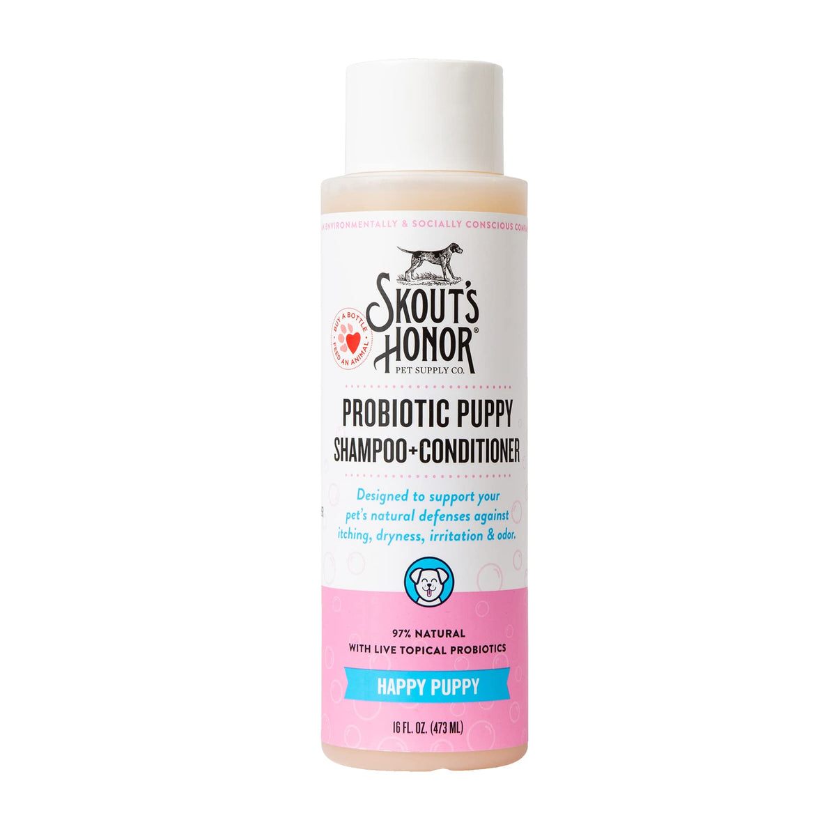 Skout's Honor probiotic dog shampoo bottle for gentle cleansing and hydration.