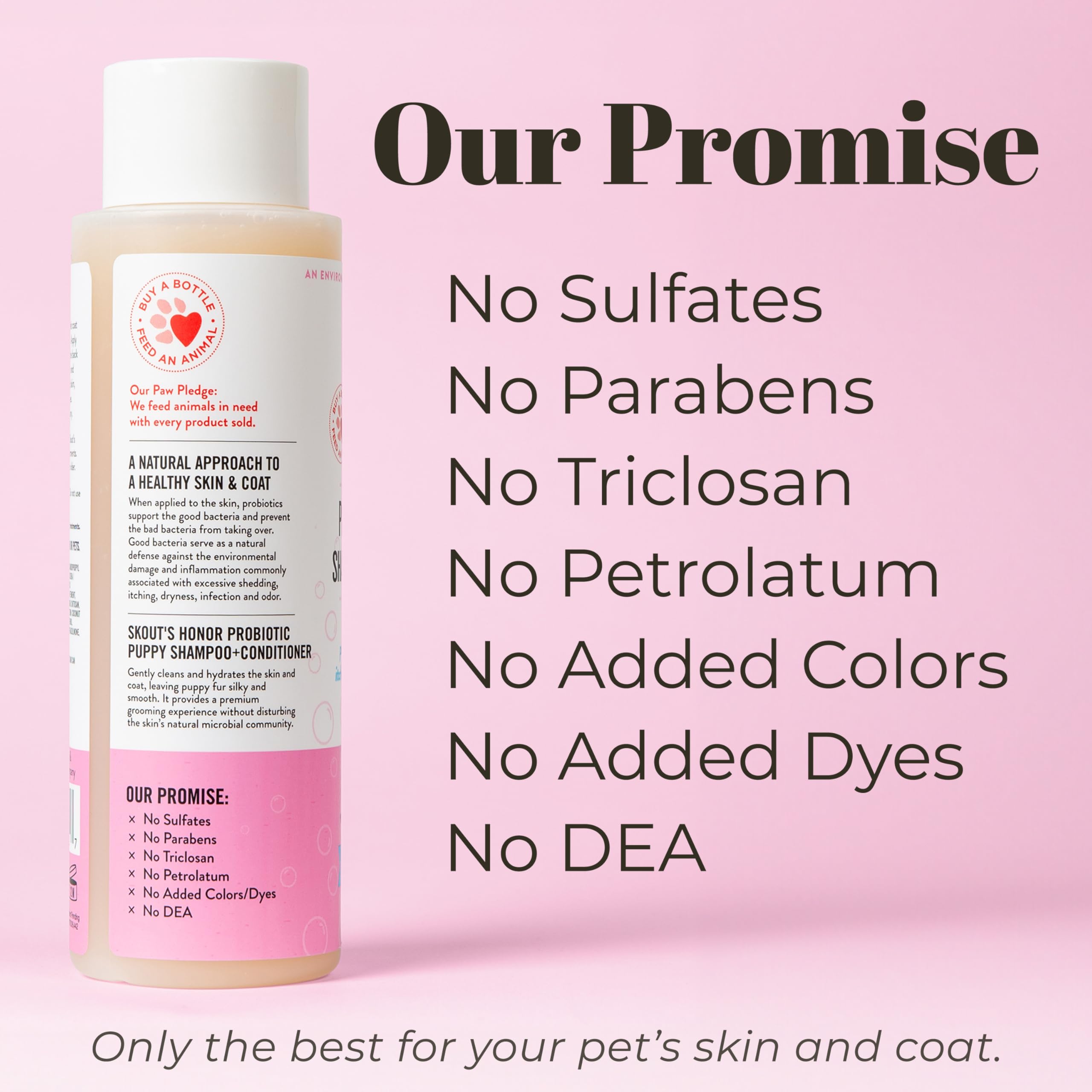 Skout's Honor probiotic dog shampoo microbiome-certified seal ensures balance.