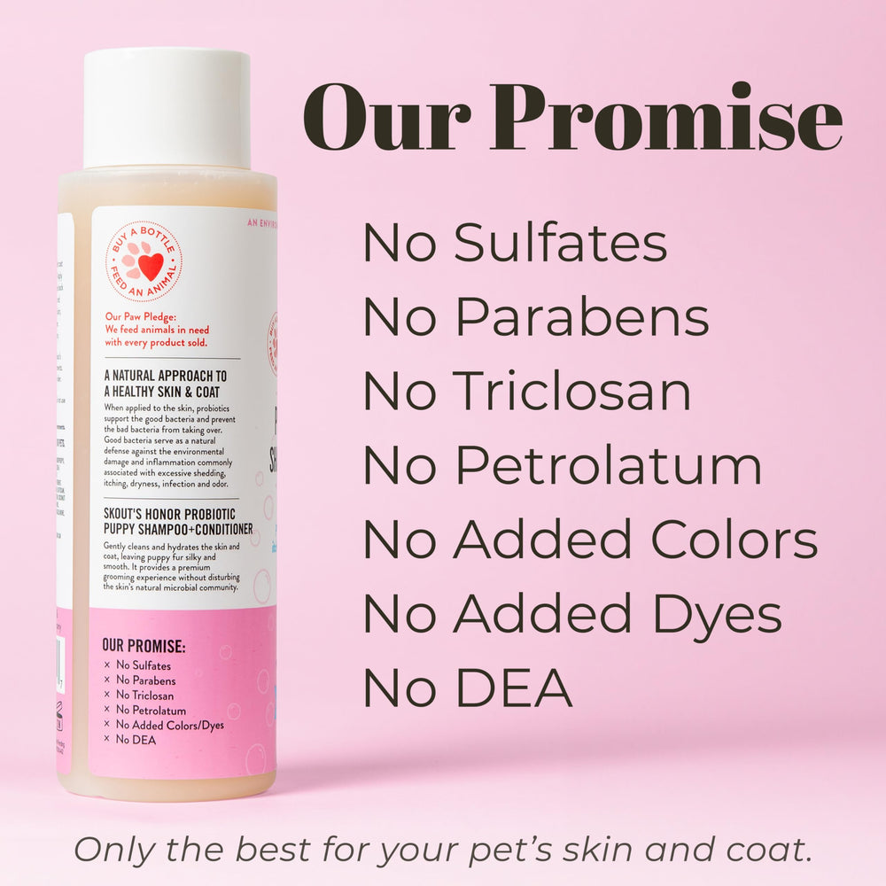 Skout's Honor probiotic dog shampoo microbiome-certified seal ensures balance.