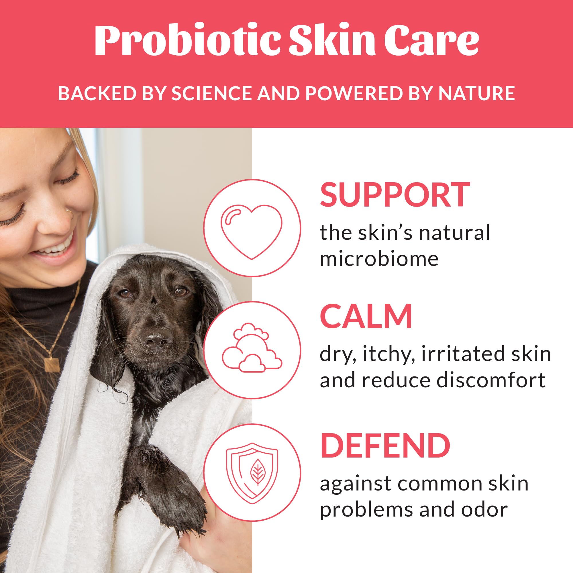 Skout's Honor shampoo with omega-3s shown alongside nourishing coat benefits.