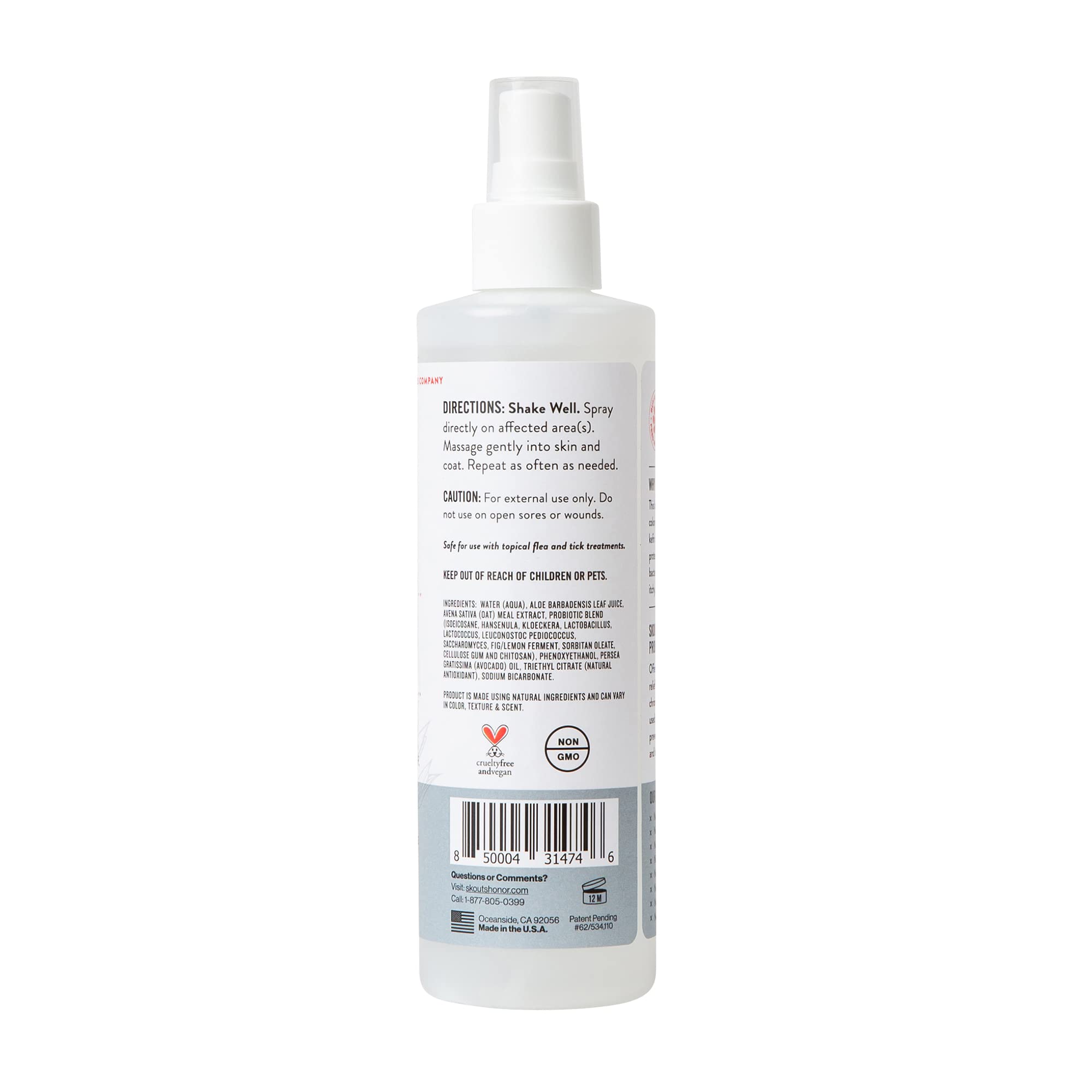 SKOUT'S HONOR probiotic itch relief spray mist—quick relief for itchy pets.