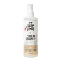 SKOUT'S HONOR probiotic pet deodorizer spray bottle ready for daily freshness.
