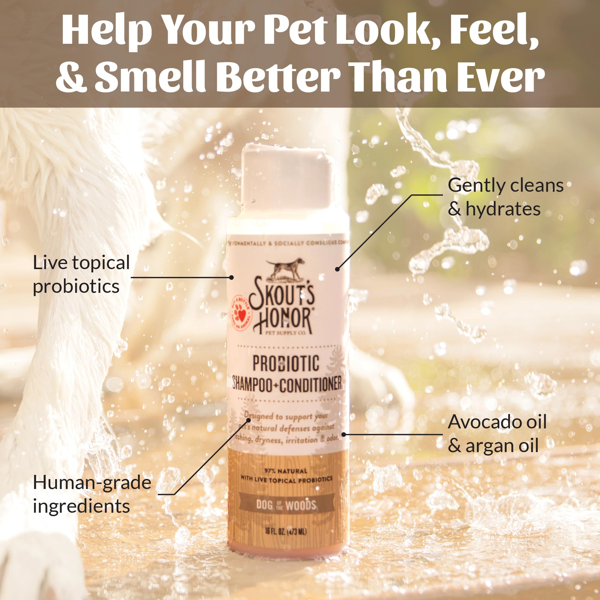 Skout's Honor probiotic-pet-shampoo-microbiome-balance suggests a microbiome-friendly cleansing routine.