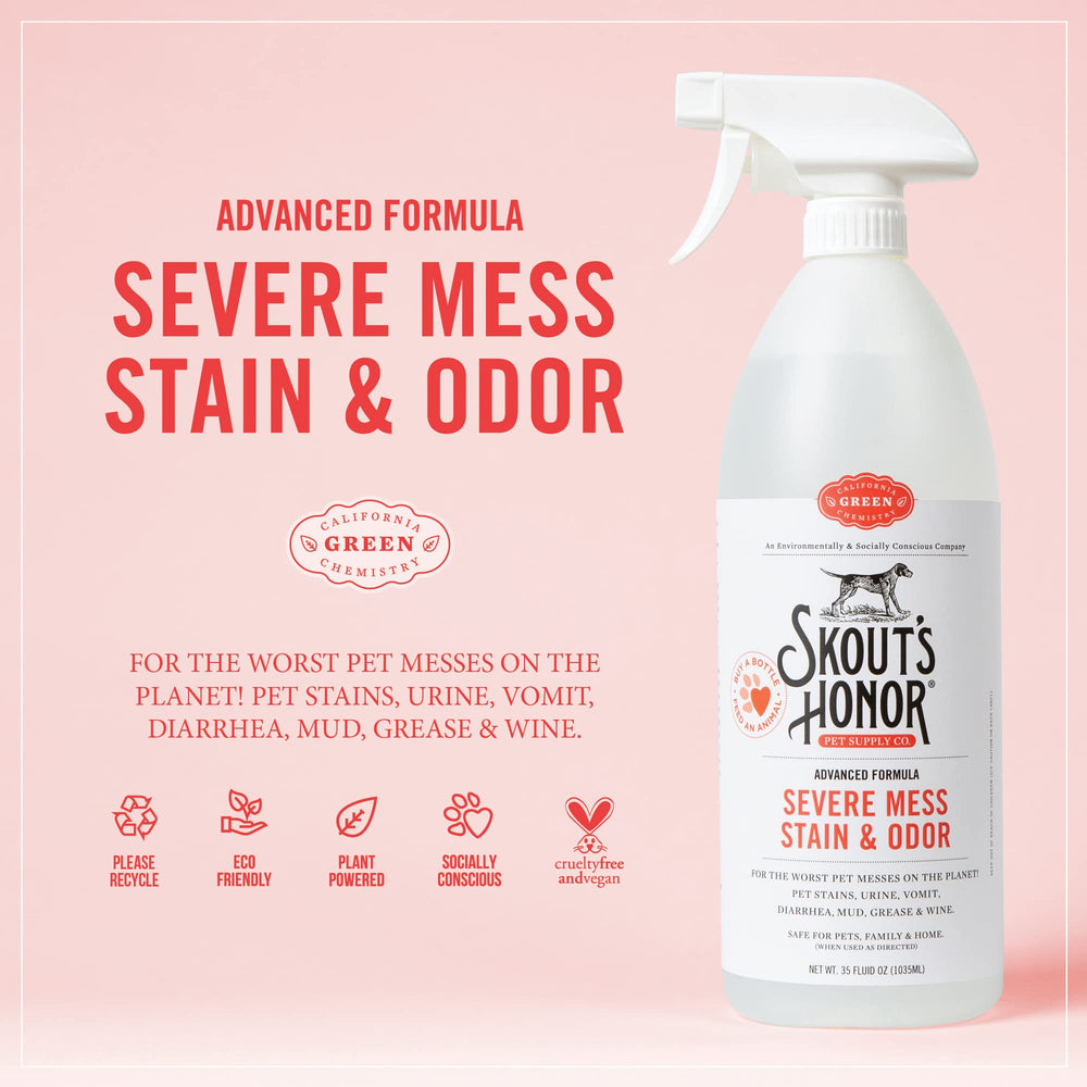 SKOUT'S HONOR Severe Mess carpet application demonstrates wide coverage and stain lifting.