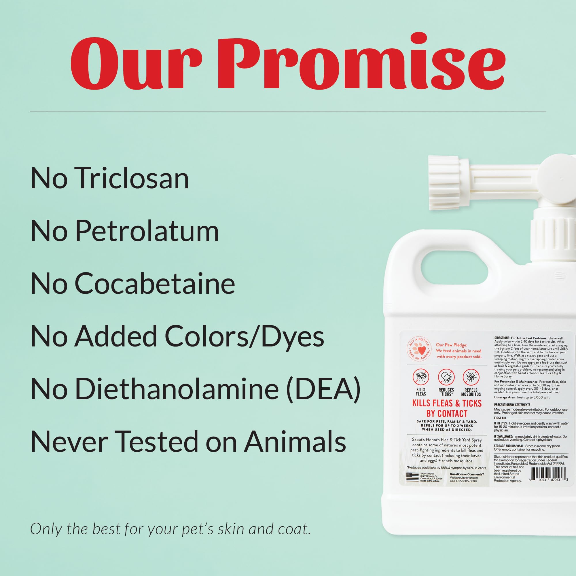 Skout's Honor yard spray drying pets area message on usage.