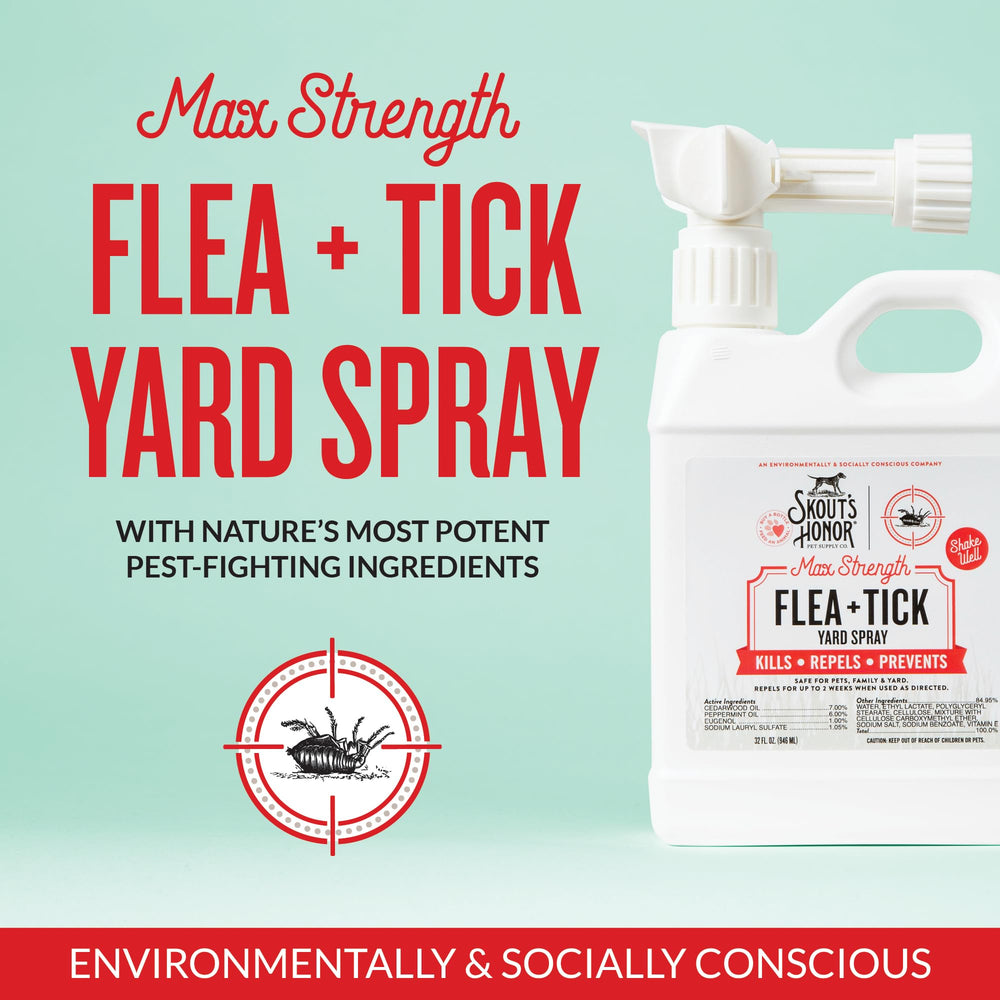 Skout's Honor yard spray being applied to lawn to deter fleas and ticks.