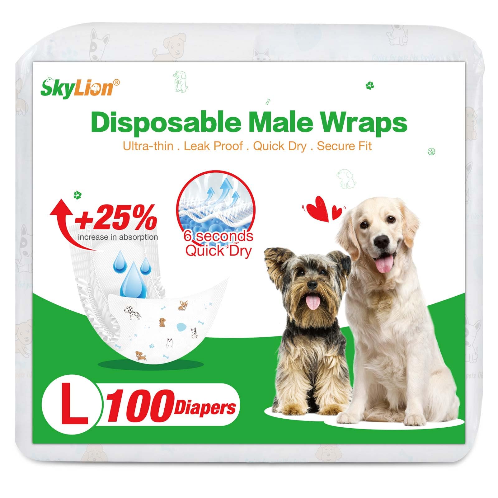 SkyLion dog diaper overnight absorbent layer provides leakproof protection for floors