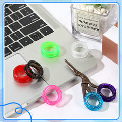 Skybooly thumb ring grips shown on scissors reduce finger fatigue during use.