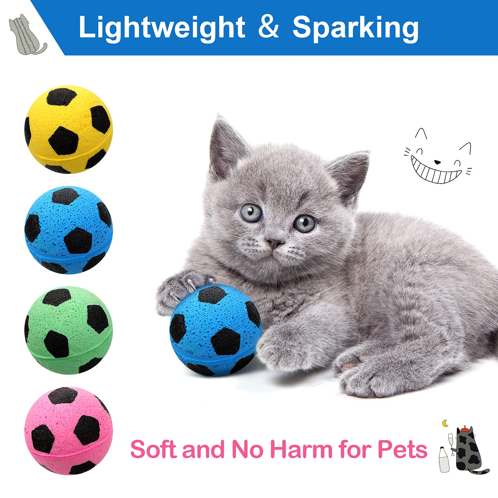Skylety cat soccer ball foam blue ideal for swat-and-pounce on wood floors.