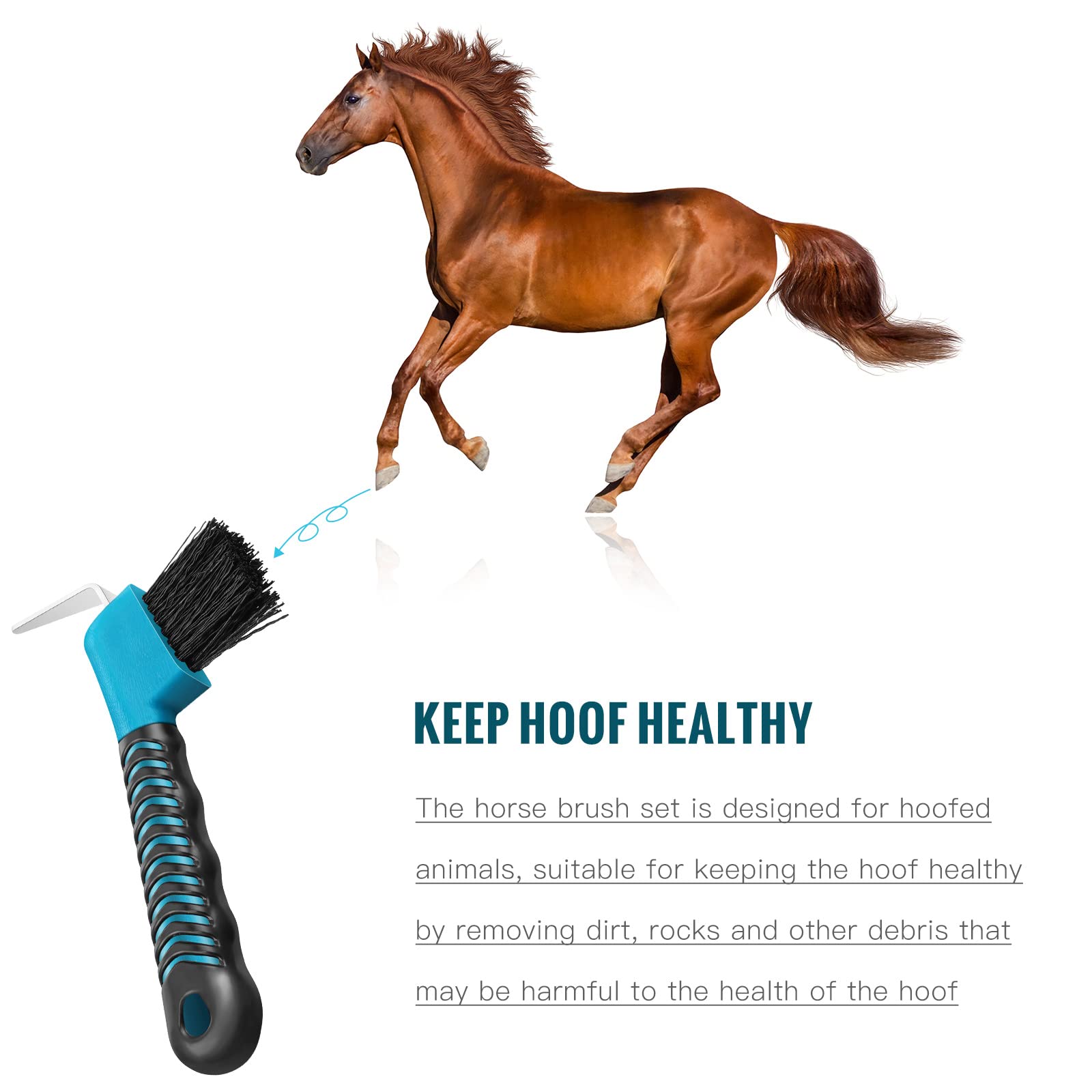 Skylety hoof pick brush with diagonal head for thorough cleaning on non-shoed hooves