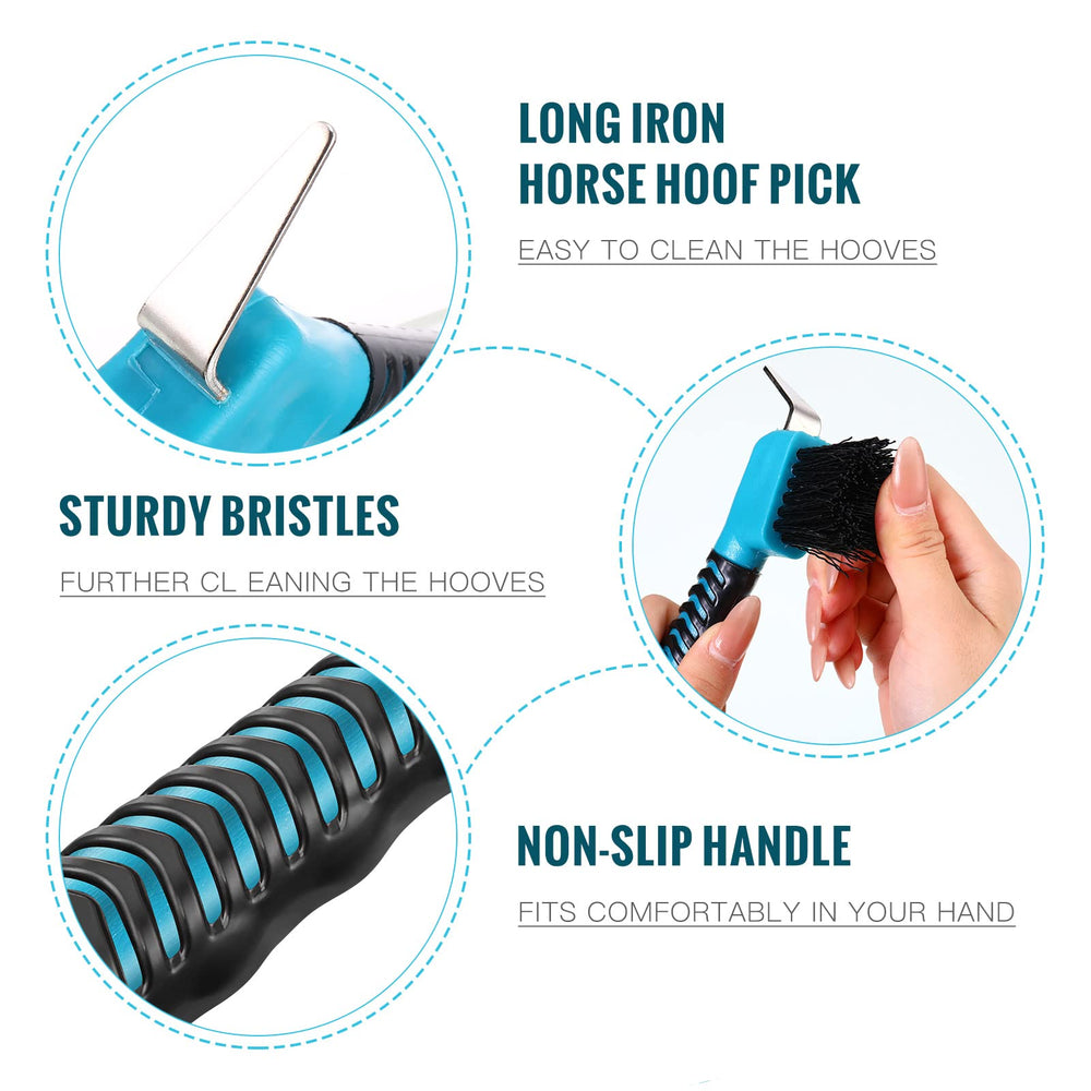 Skylety hoof pick brush in stable cleanup to remove dirt from hooves and boots