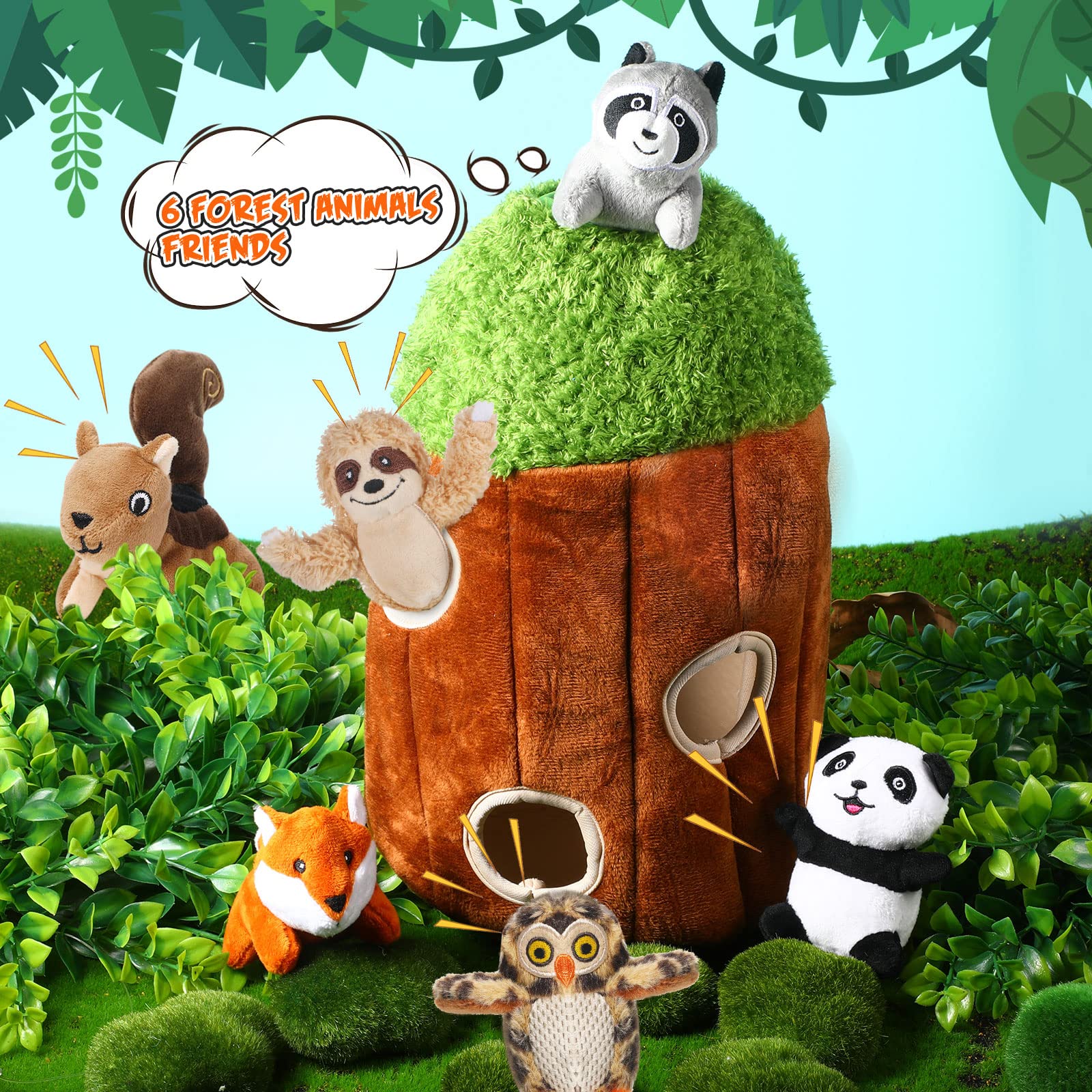 Skylety interactive play set demonstrates hide-and-seek fun to stimulate dogs.