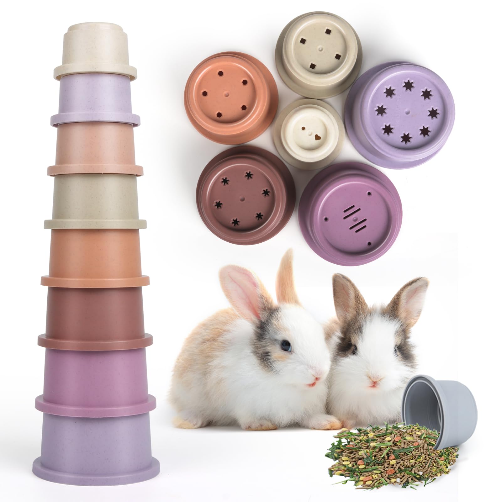 Skywhale stacking cups rainbow set — colorful enrichment for rabbits and food puzzles