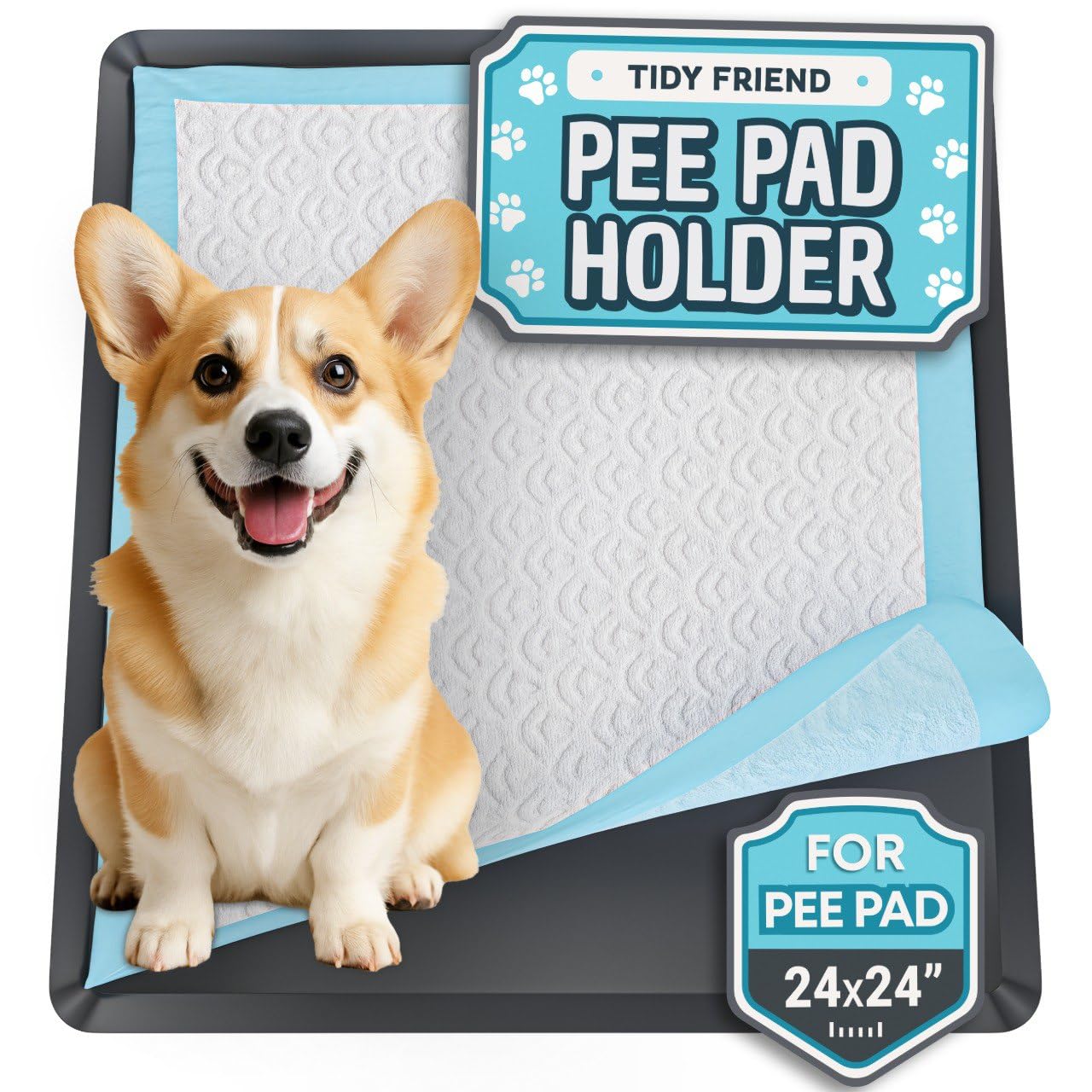 Skywin TidyFriend dog pee pad holder 24x24 stabilizes pads for mess-free training setups.