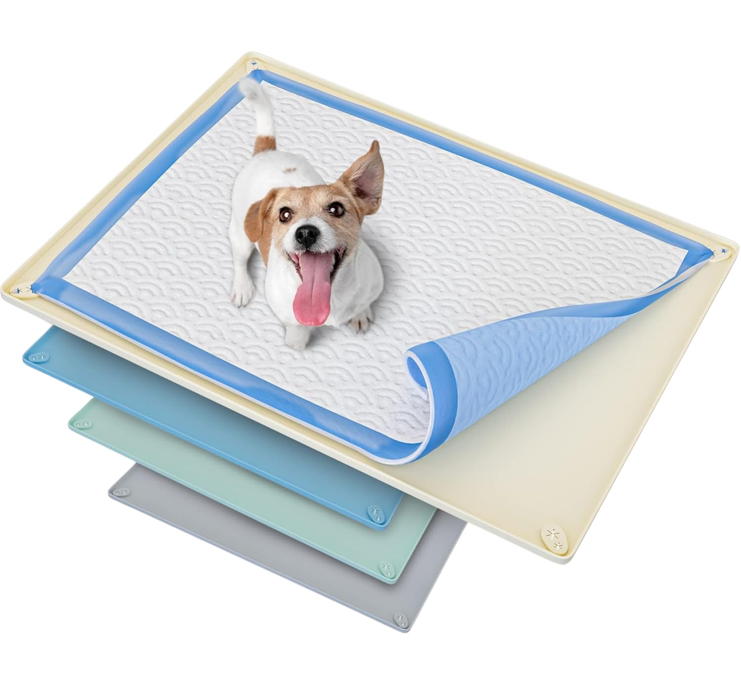 Skywin TidyFriend dog pee pad holder tray beige top view for mess containment and floor protection.