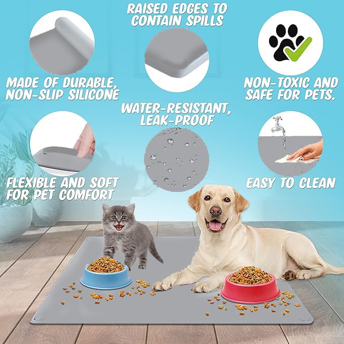 Skywin TidyFriend mat floor protection reduces mess during pet meals.