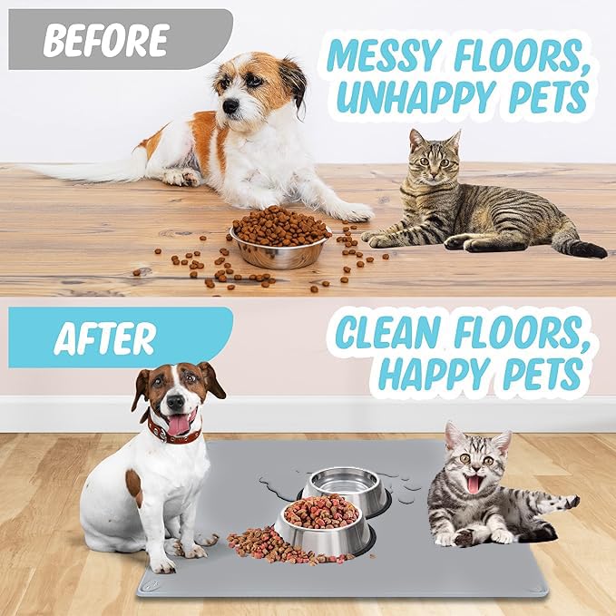 Skywin TidyFriend mat waterproof silicone resists spills and wipes clean easily.