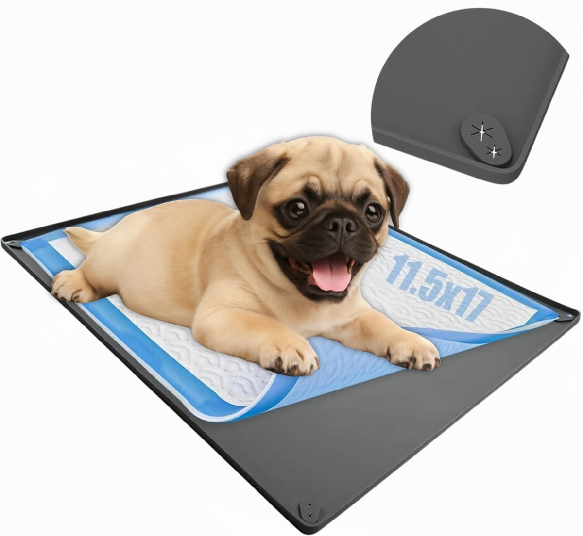 Skywin TidyFriend pad holder with corner locks keeps pads secure during energetic puppies.